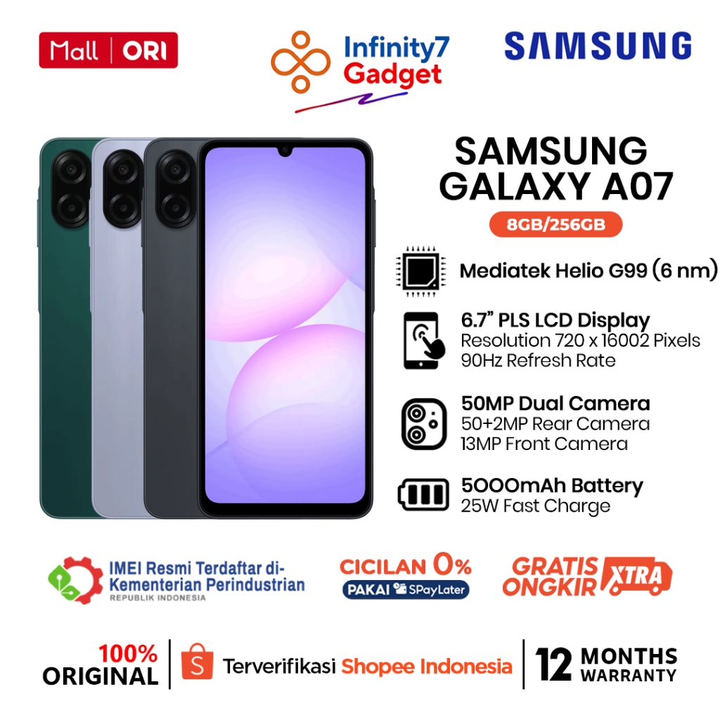 Samsung Galaxy A07 8GB+256GB - Garansi Resmi 1 Tahun