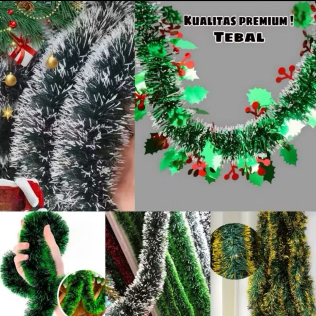 Slinger Tinsel Xmas / Hiasan Pohon Natal / Slinger Hijau Tebal