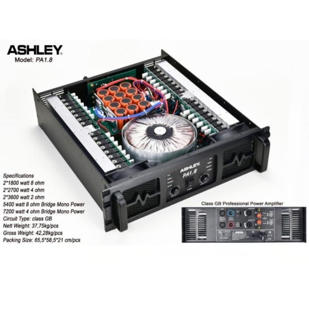 Power Amplifier Ashley PA 1.8 PA1.8 1800 Watt 2 Channel Class GB Original