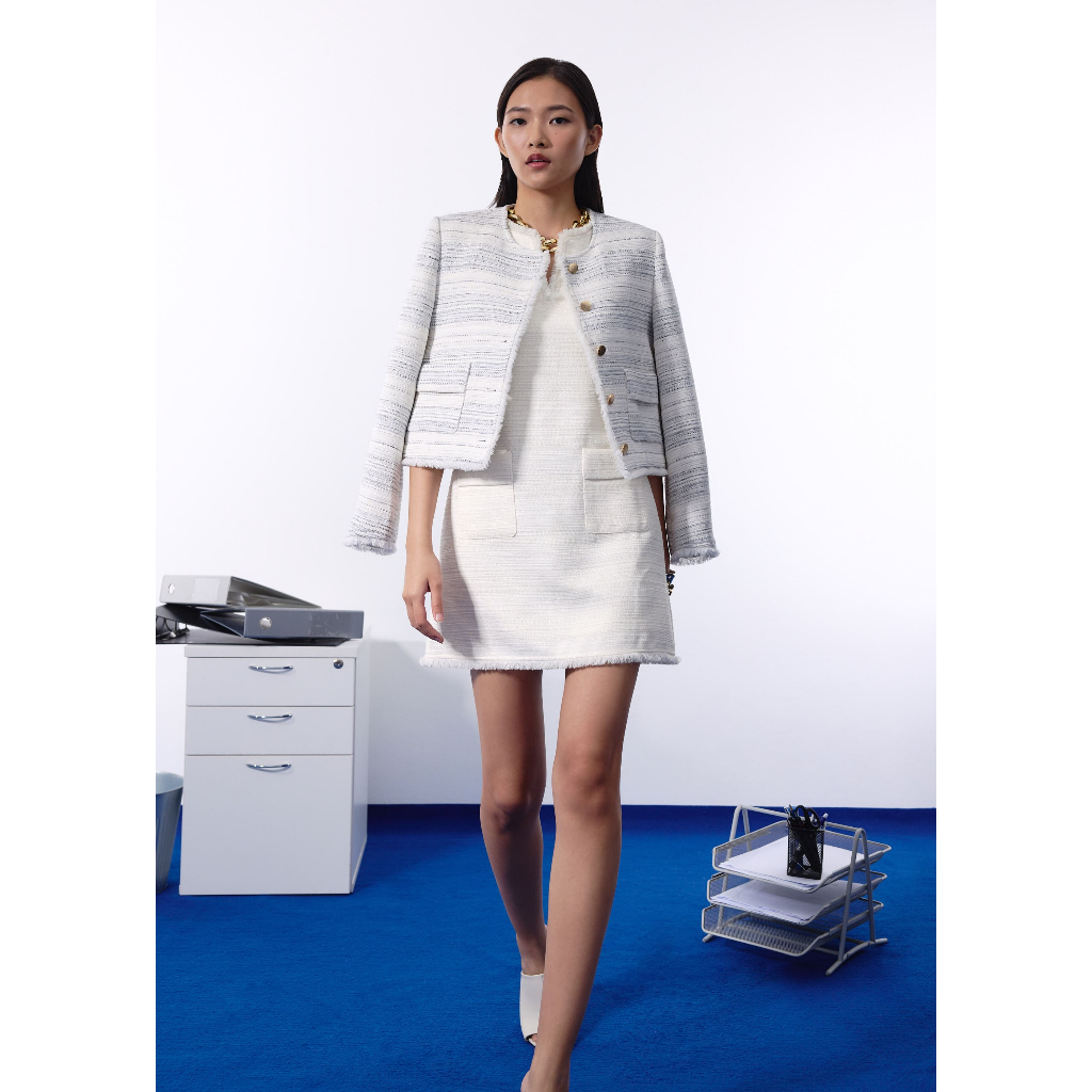 Love Bonito - Dress Wanita - Mahita Jacquard Tweed A-line Mini Dress - Ivory