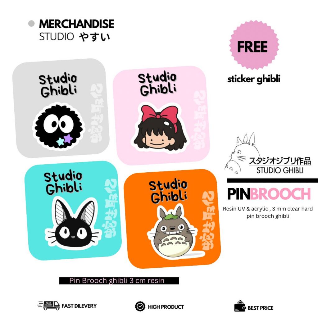 OTS5 - PIN AKESORIS LUCU GHIBLI - PIN BUTTON KARAKTER LUCU TOTORO - PIN AKSESORIS TAS GHIBLI TERMURA