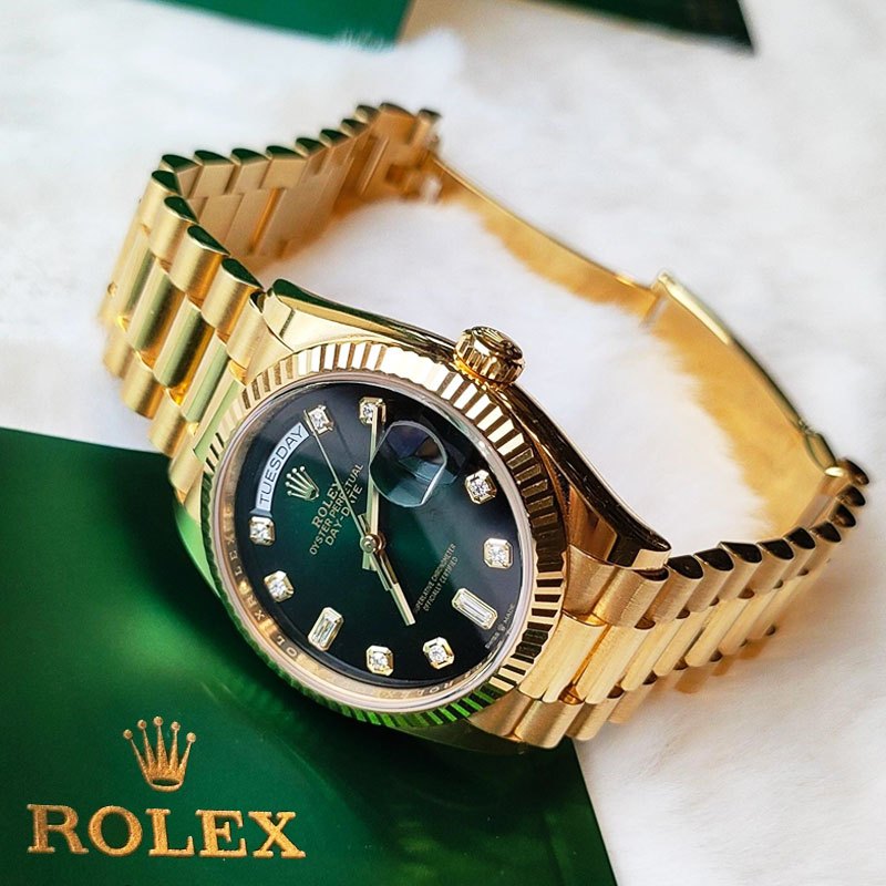 【100% ASLI Rolex watch】 Jam Tangan Rolex pria Rolex Day-Date Series M128238-0069 41mm green dial Aut