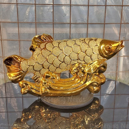 Patung Pajangan IKAN Keramik Emas Gold Dekorasi Rumah Hiasan IKAN