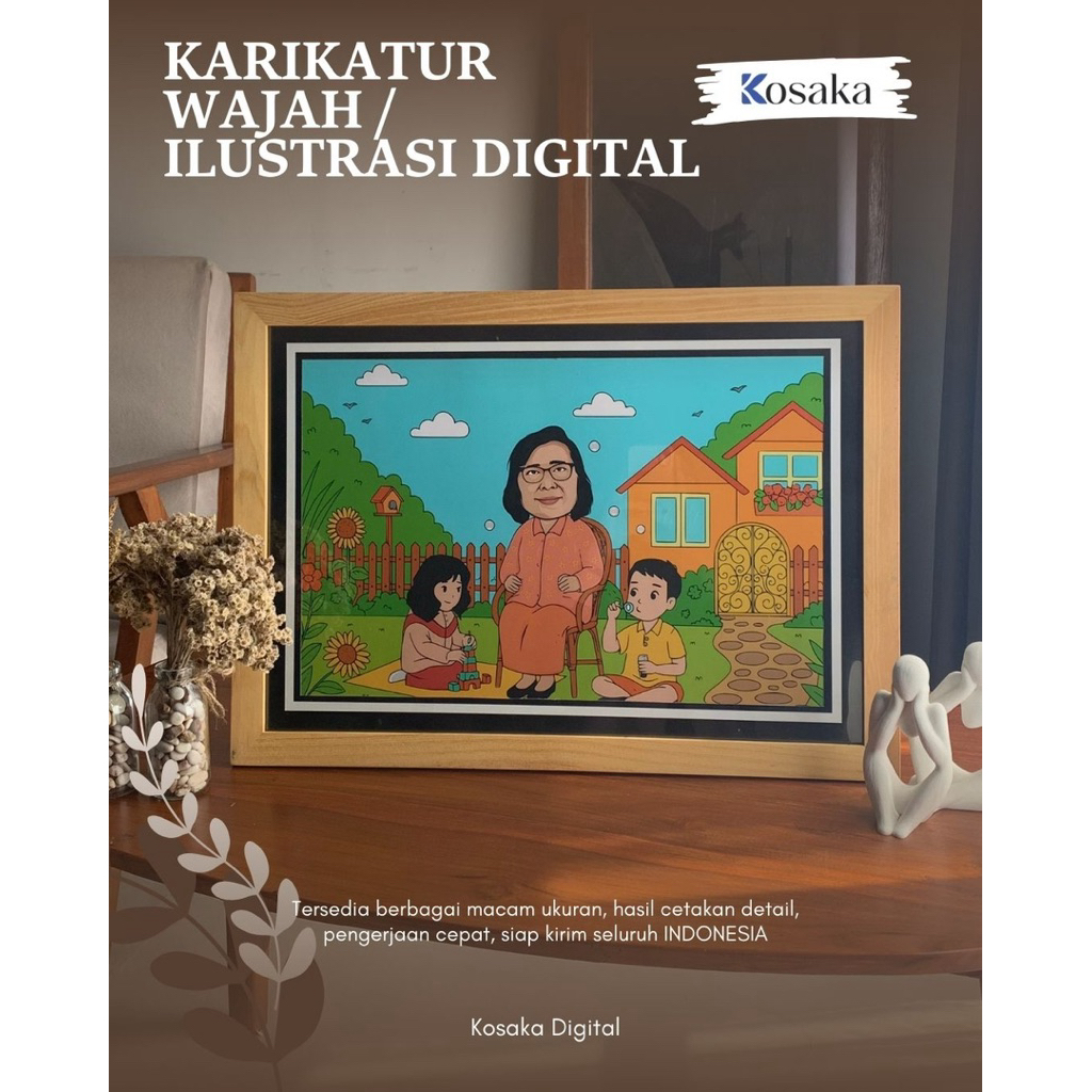 Cetak + Frame Karikatur Wajah || 16R, 16R Plus, 20R, 24R