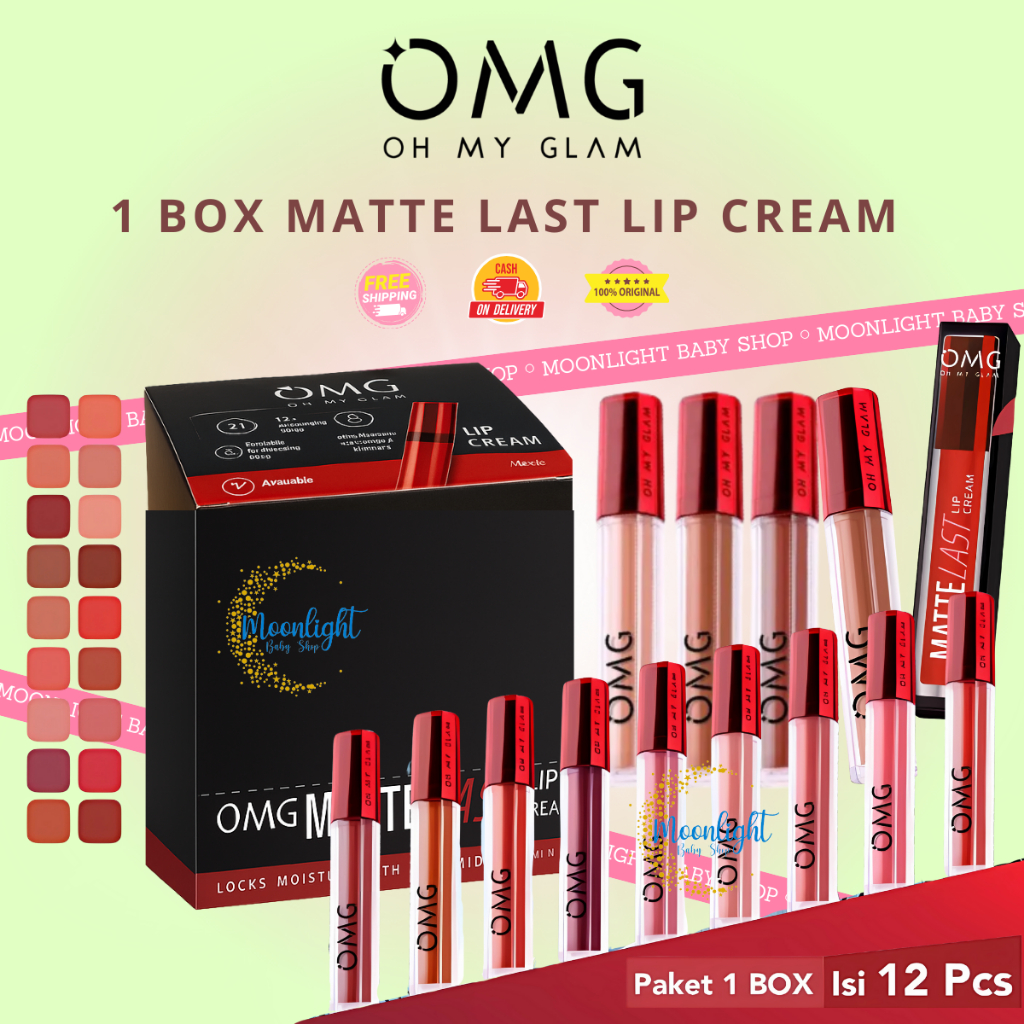 OMG Matte Last Lip Cream paket 1 Lusin (12pcs/Box) - Lip Cream Matte Tahan Lama - Paket Hemat