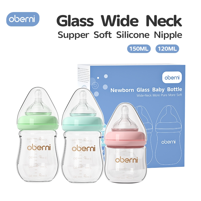 Oberni Botol Susu bayi newborn Botol Kaca Bayi Leher Lebar Botol Susu Bayi Baru Lahir Anti Kolik
