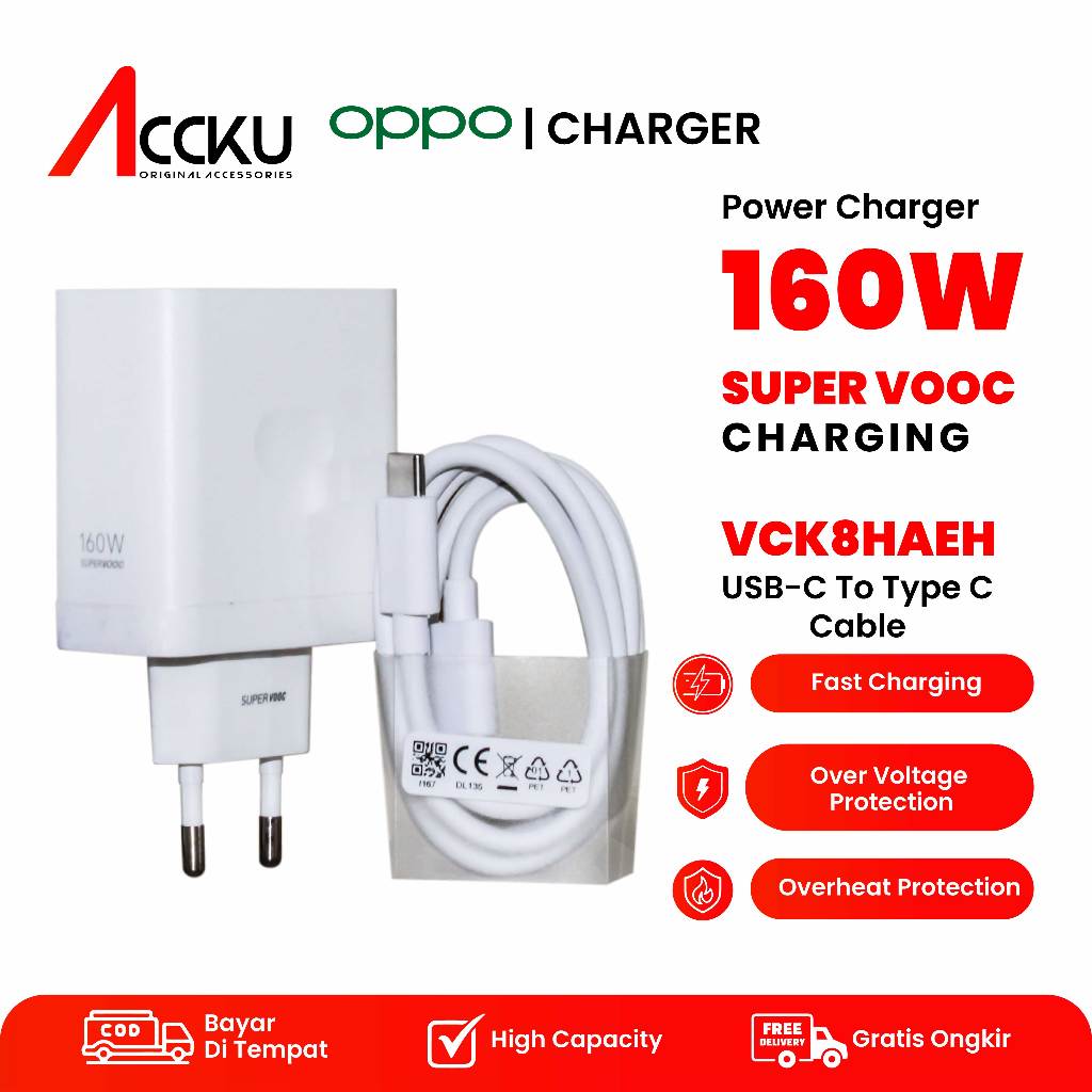 Charger Oppo 160W Supervooc For OPPO Reno 7 8 9 10 ACE 2 Find X6 Pro SuperVOOC USB C To Type C Cable