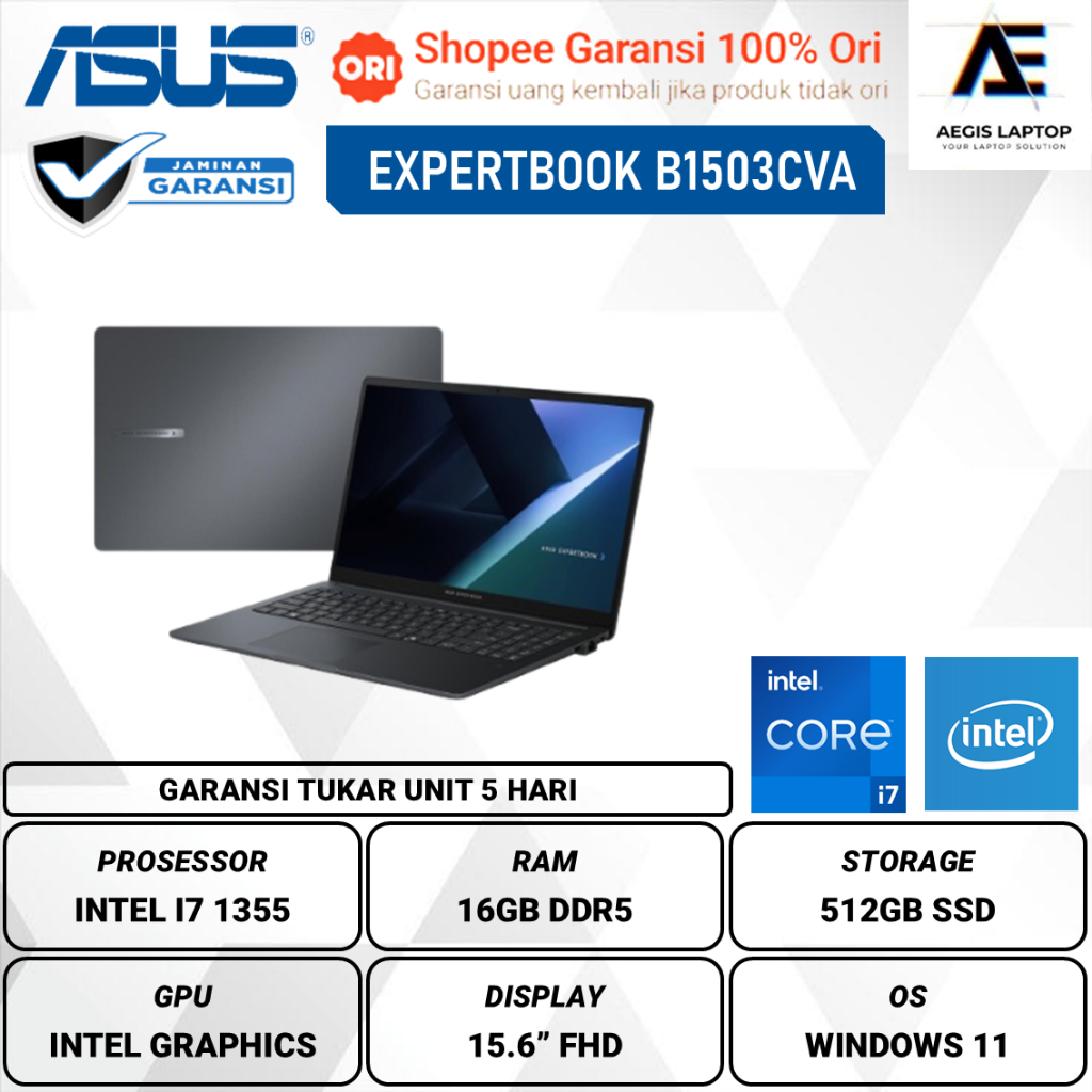 Asus Expertbook B1503CVA Intel Core i7 1355 16GB 512GB W11 15 inch FHD