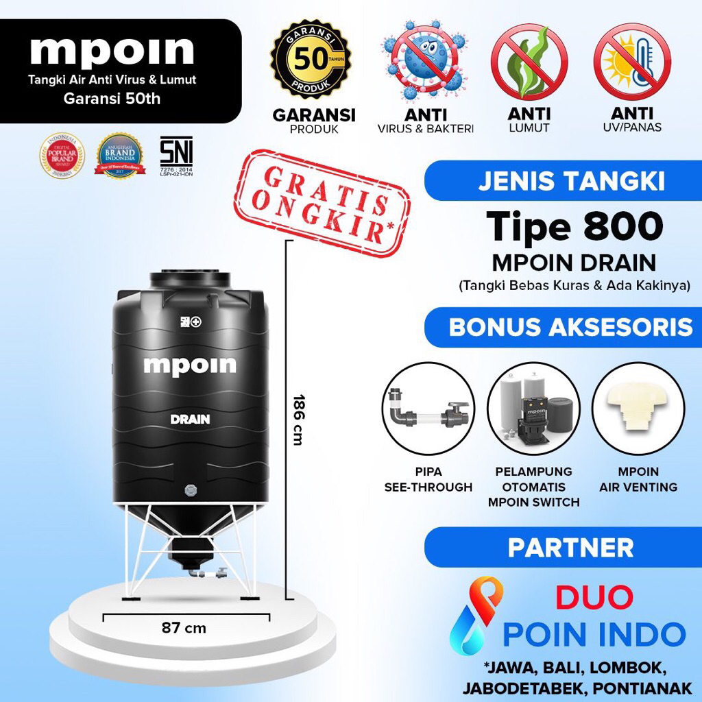 TANGKI TANDON AIR 800 LITER DRAIN