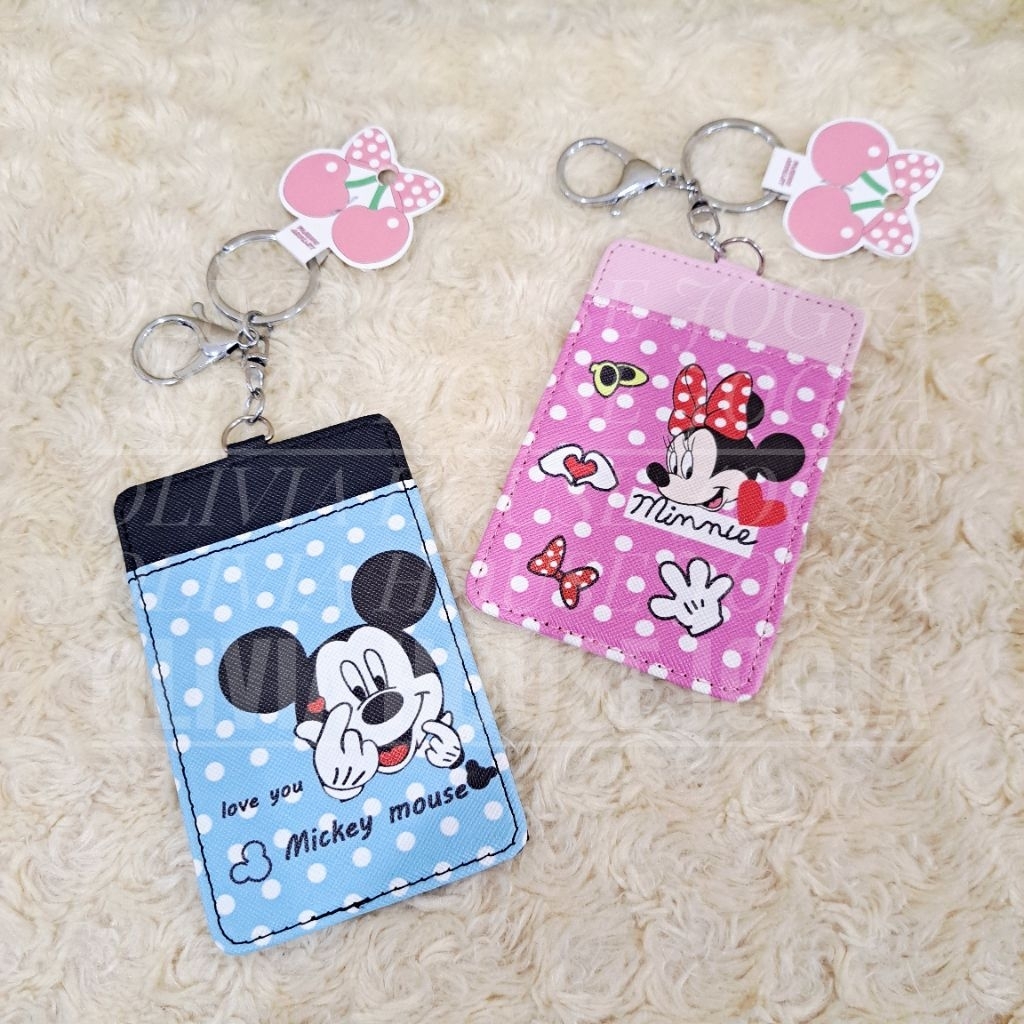 ID Card Holder Leather Mickey Minnie Mouse 2 Slot Keyring Tempat Kartu Minnie Mickey Mouse Transpara