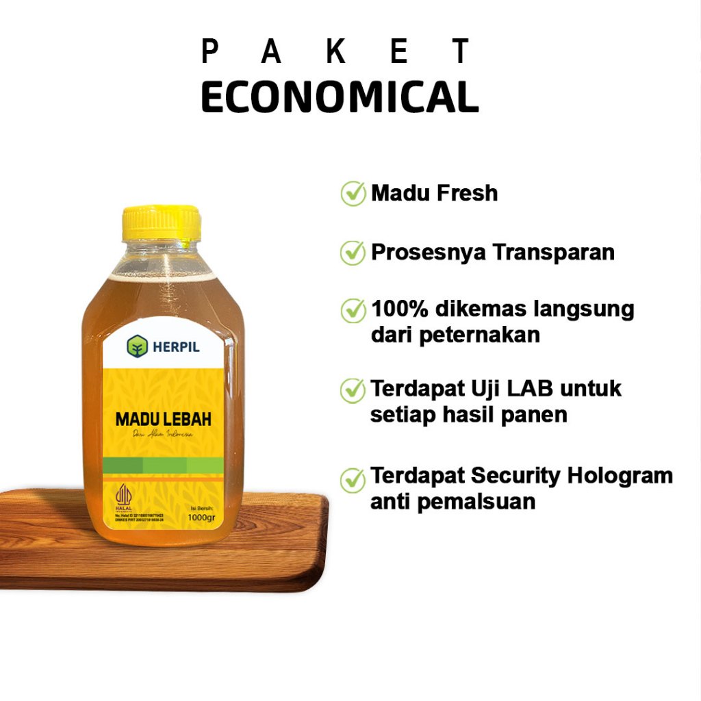 Herpil Madu Lebah 1 Kg, Madu Murni Fresh Nektar Multiflora 100% Dikemas di Peternakan, Sumber Energy