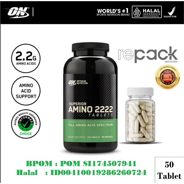 Optimum Nutrition Amino 2222 Amino Suplemen Eceran 50 Tablet Original BPOM