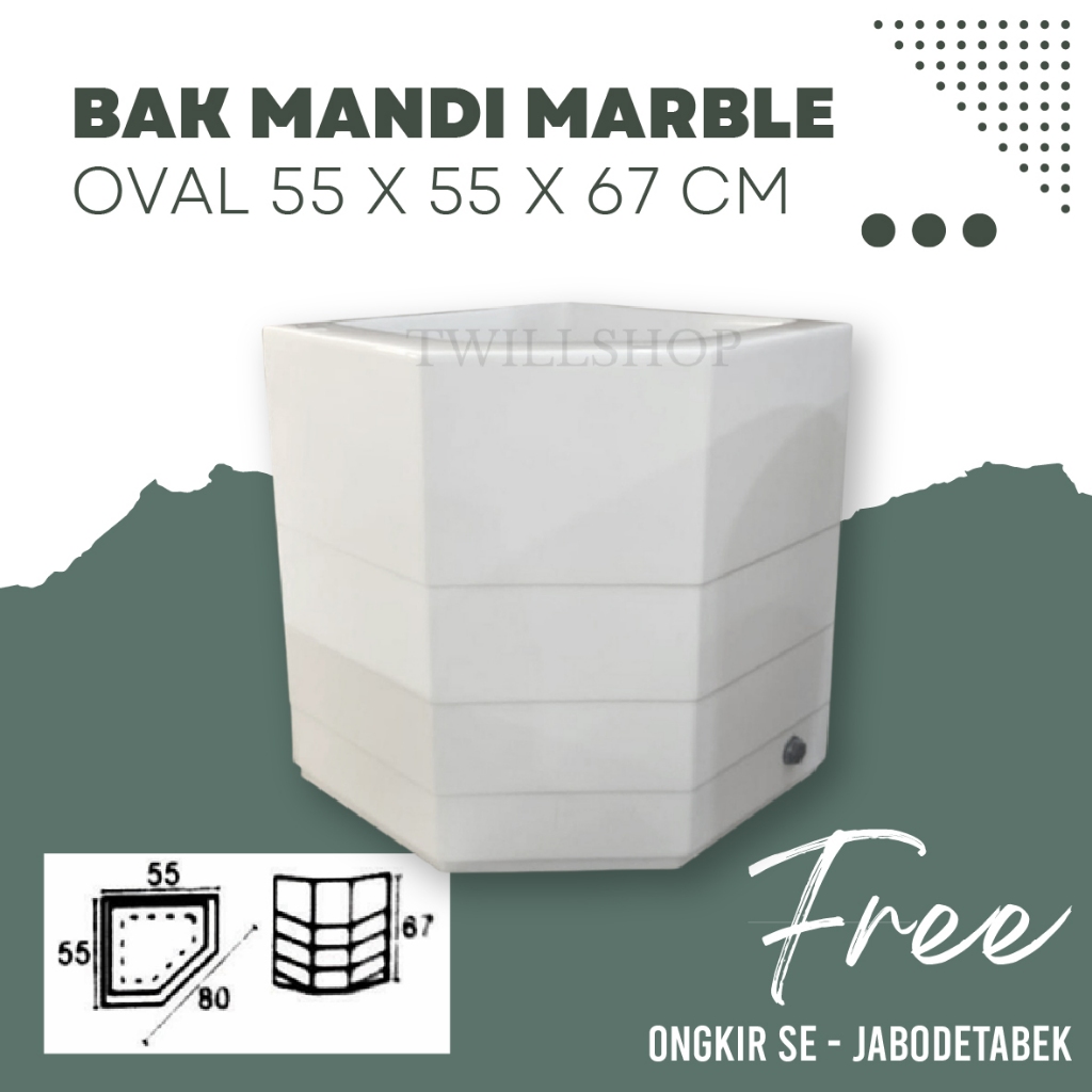 BAK AIR / BAK KAMAR MANDI OVAL MINIMALIS 55 MARBLE GRATIS ONGKIR