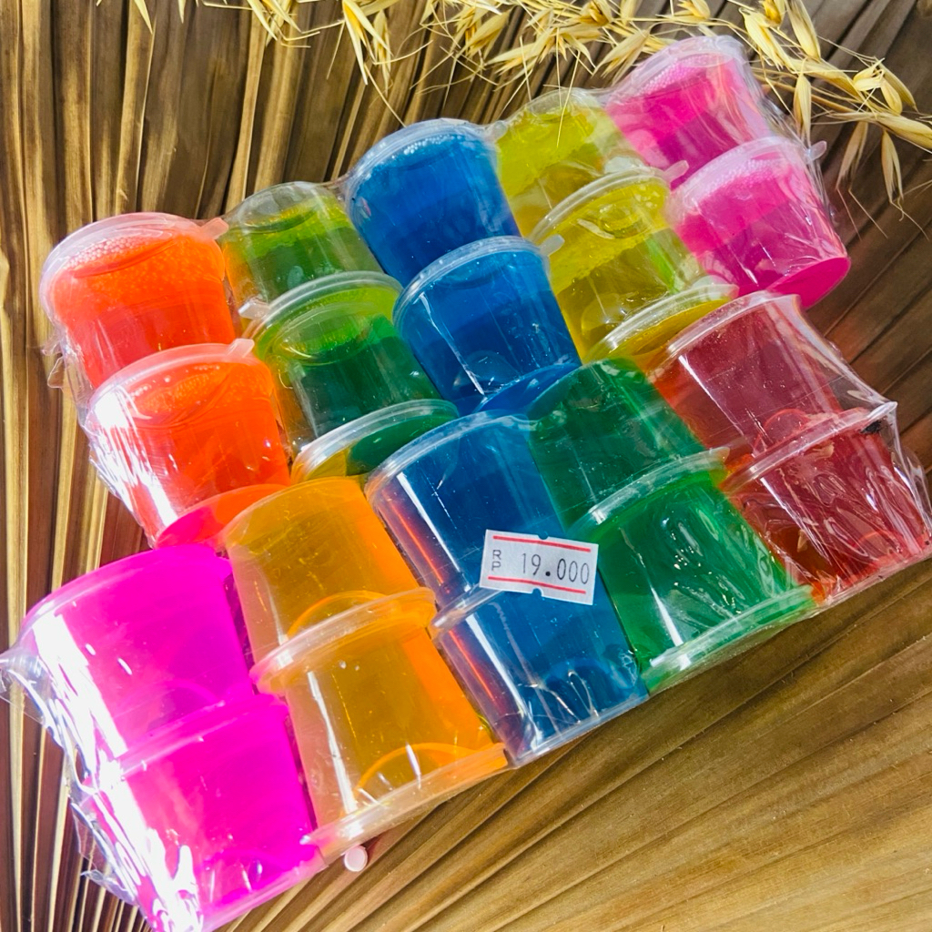Slime Clear cup kecil isi 10 bubble kecil 5 warna,mainan edukasi anak