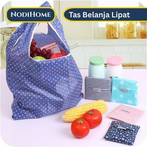 Tas Belanja Lipat Ramah Lingkungan Nylon foldable reusable shopping bag / TOTE BAG / Tas Lipat