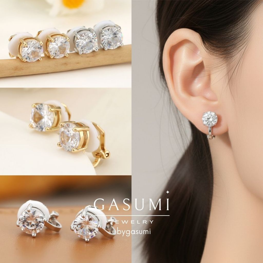 BASIC - Anting Jepit Tanpa Tindik Bentuk Kecil Lucu Imut Cute Giwang Silver Gold Klip Clip On Earrin