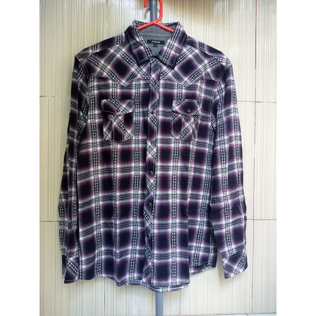kemeja flanel FREUDE, kancing batu, 2nd Preloved