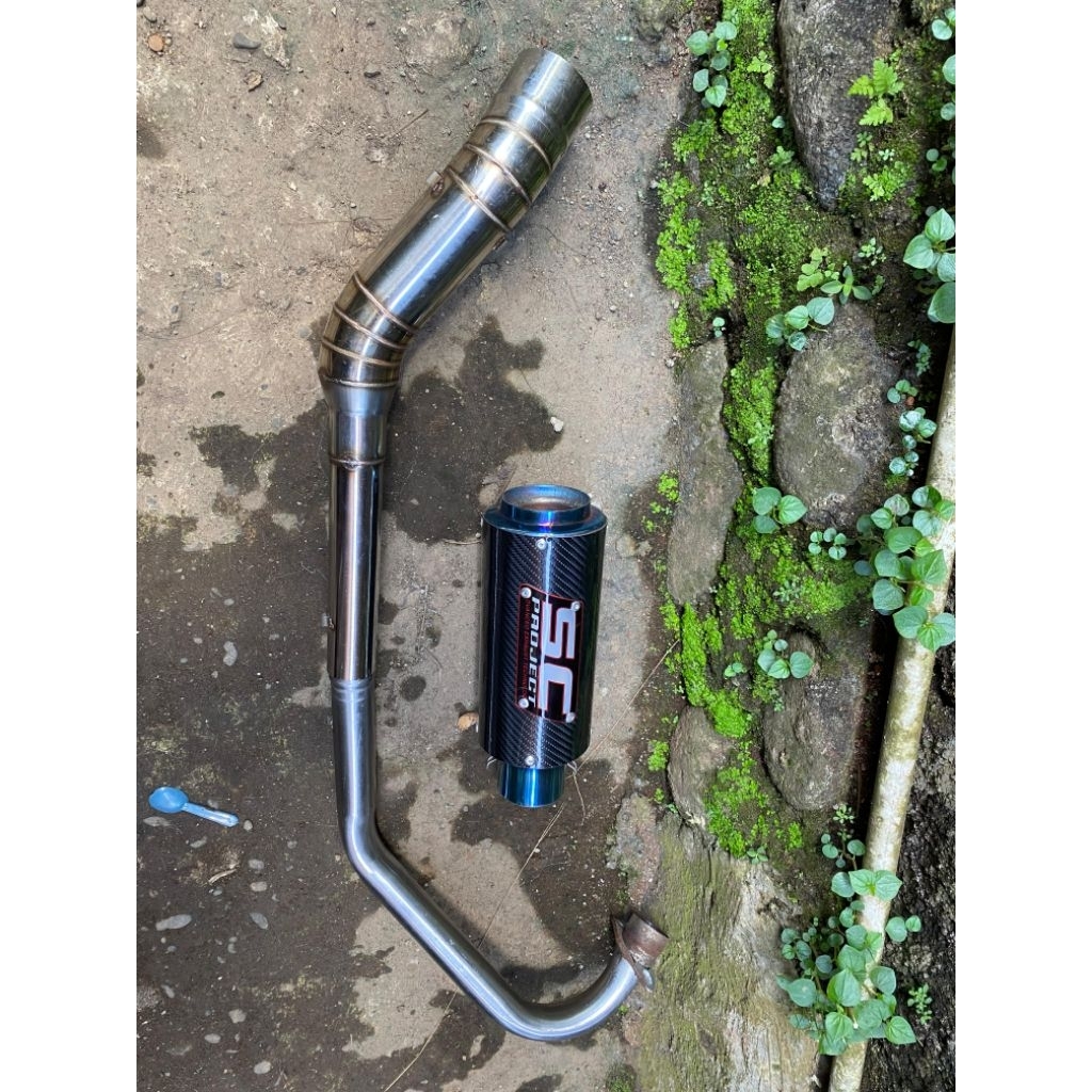 knalpot racing SC project carbon ujung biru full system