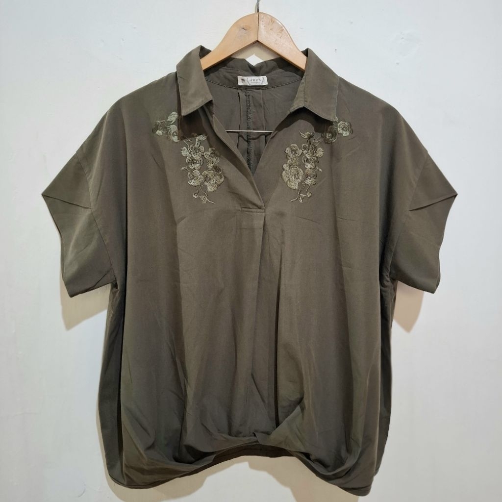Shirt AXES FEMME Bordir Flower Army Green