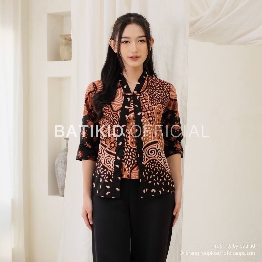 Batikid — Atasan Batik Wanita Lengan 3/4 — Baju Batik Kerja Casual Bahan Katun Asli — Samarinda