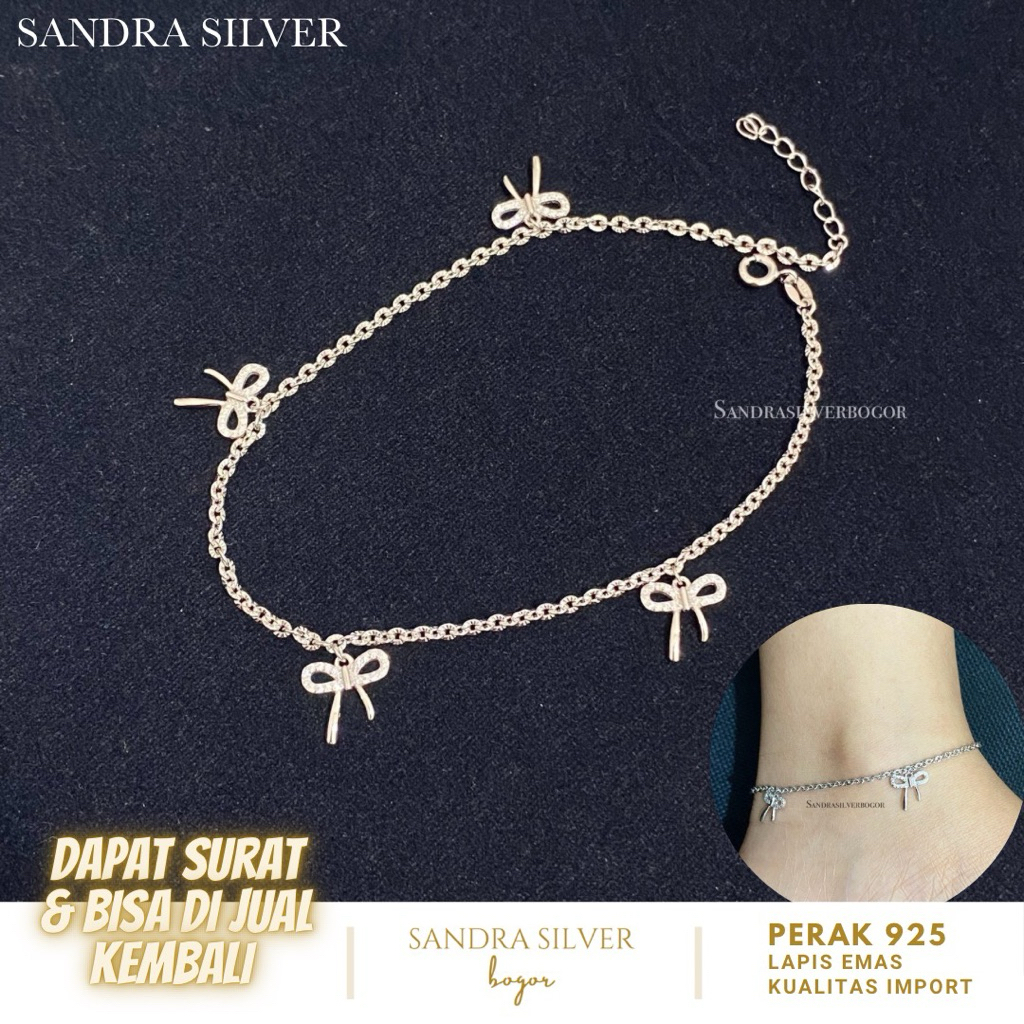 Gelang Kaki Pita Dewasa Perak 925 lapis emas putih