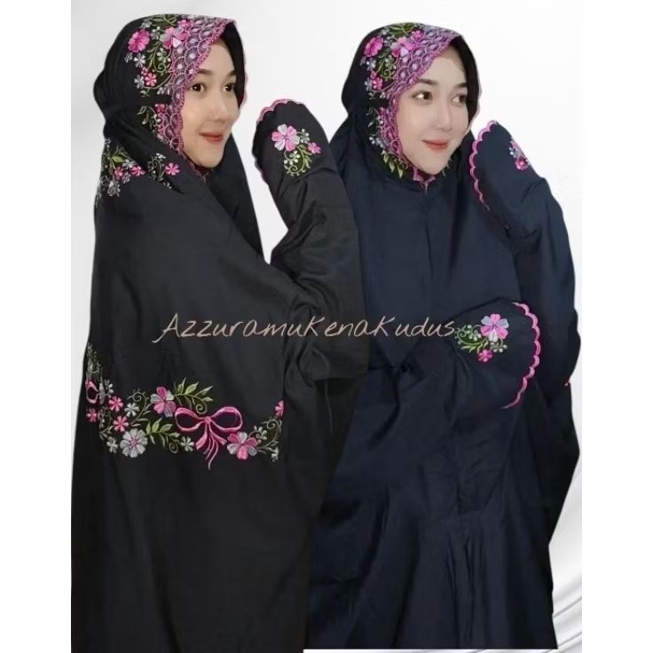 MUKENA TERUSAN DEWASA BUNGA CANTIK BAHAN WARNA HITAM