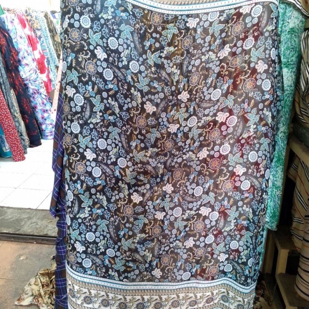 kain sifon motif bunga premium / bahan sifon motif bunga premium