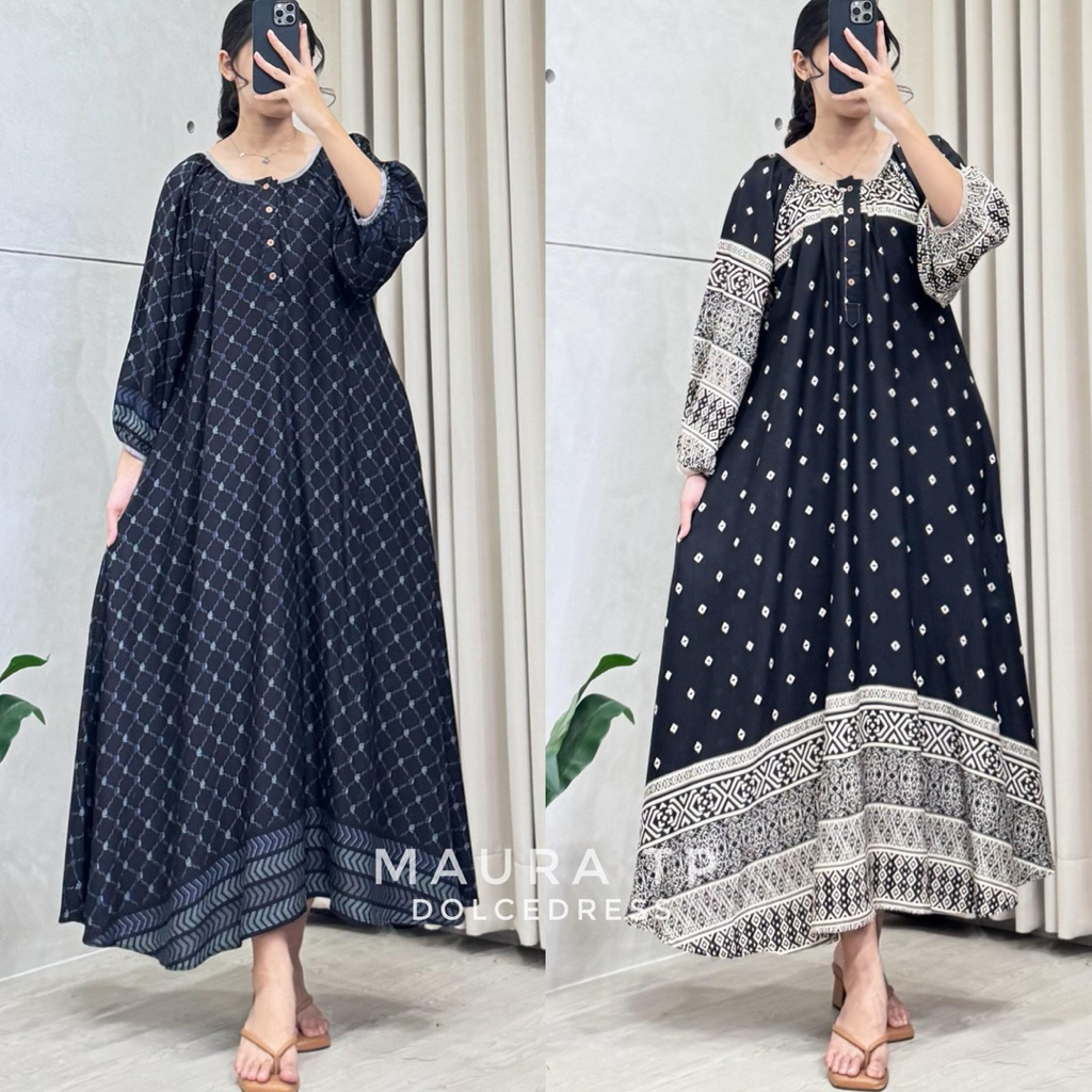 Daster MAURA TP Midi Dress Lengan Panjang Bahan Rayon By dolceDress