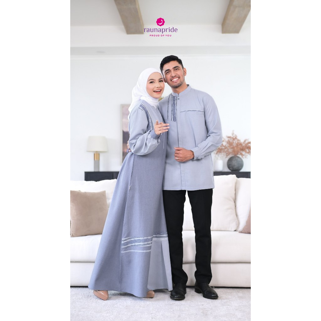 Couple Keluarga Sarimbit Rauna Kinasih DENIM Gamis Rauna Terbaru 2026 Bahan Poly Rayon mix Dobby Pre