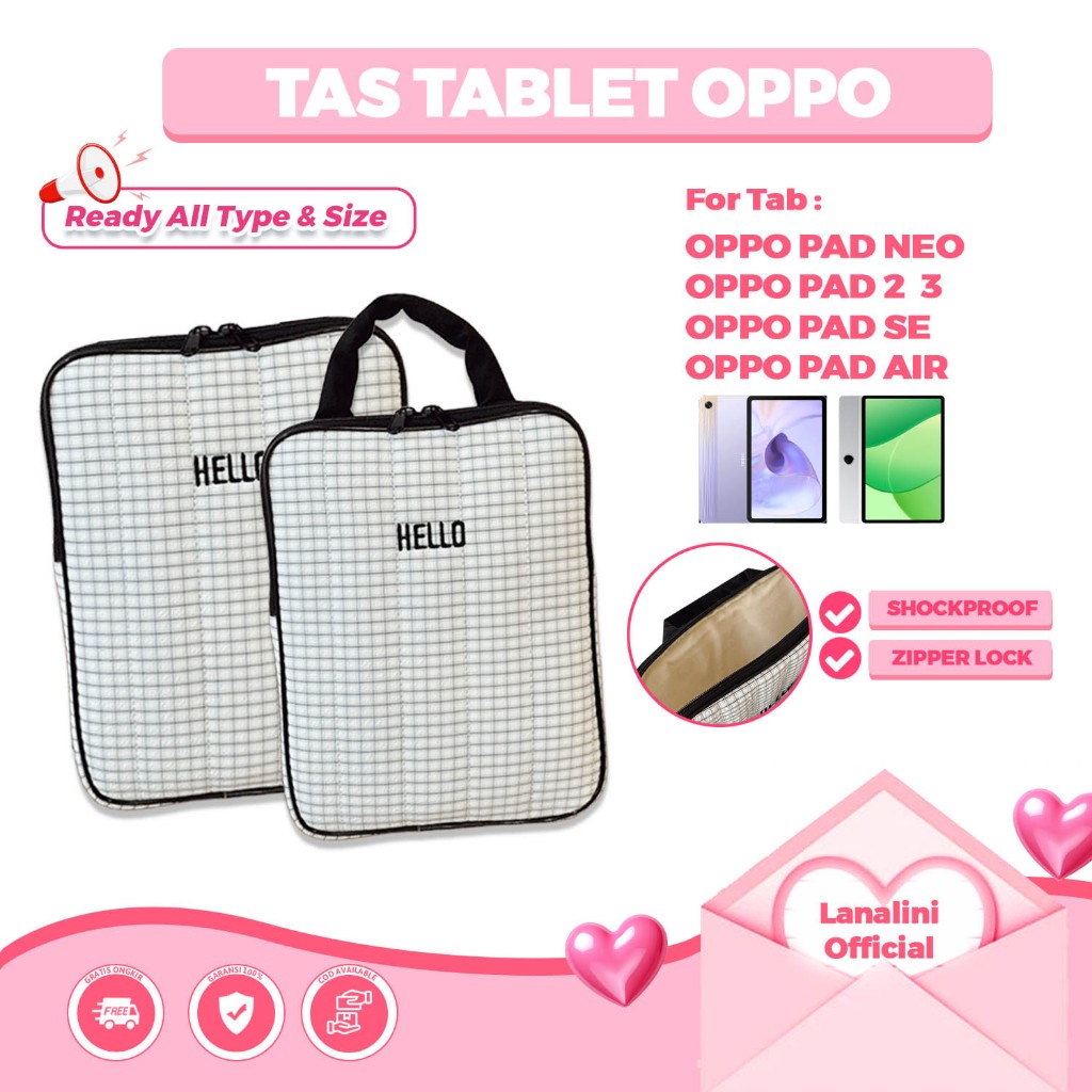 Tas Hand Bag Tablet Oppo Pad SE Air 2 3 Neo 10 11 11.4 Inch Sleeve Pouch Tab Wanita Resleting Puffy 