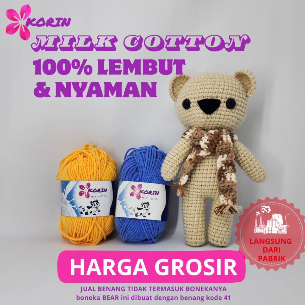 KORIN-Benang Rajut Katun Susu 50gr  / Milk Cotton Yarn 5 Ply / Part 1 (01-50)