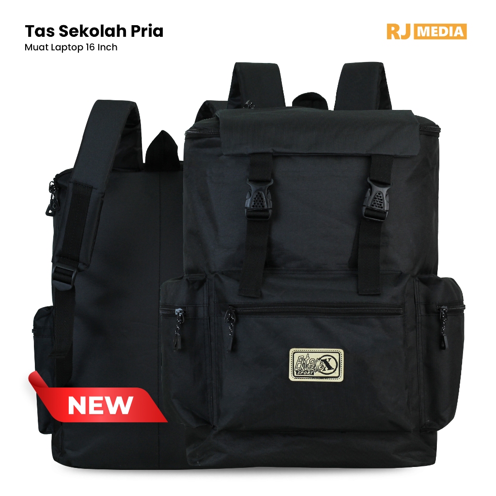 RJM - Tas Ransel Pria Distro Extreme Topper Snap Keren Tas Hitam Sekolah Polos Pria Tas Gendong Pria