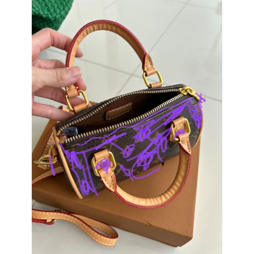 Tas Speedy Branded Import Premium quality II Tas Simple Elegan Cantik Speedy Mini 16cm Brown Monogra