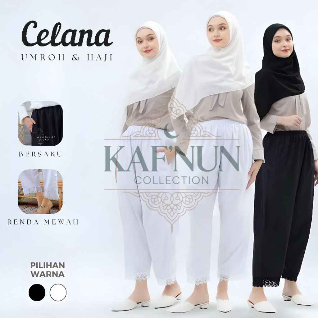 Celana panjang Umroh Haji Wanita Celana Dalaman Gamis Bersaku Resleting Bahan Katun Premium