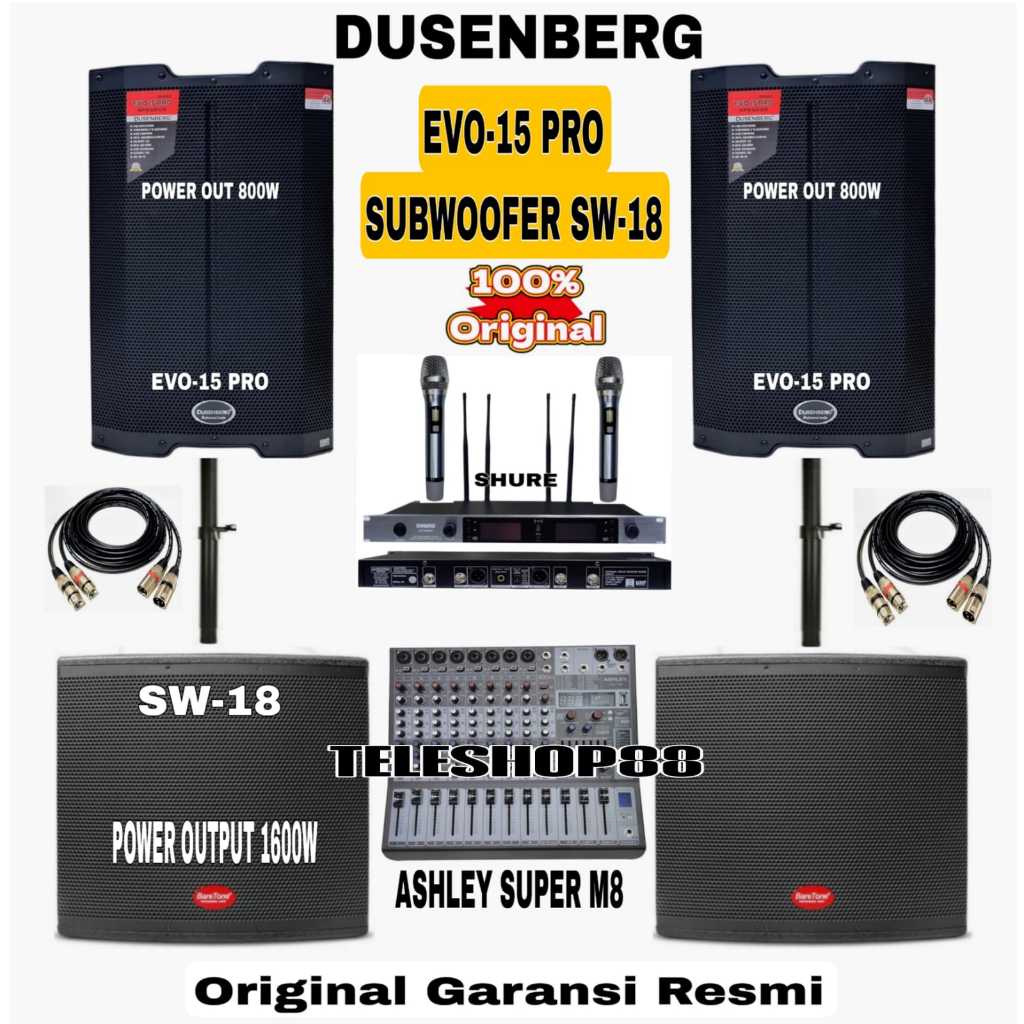 Promo paket sound system speaker aktif dusenberg evo 15 pro original komplit set