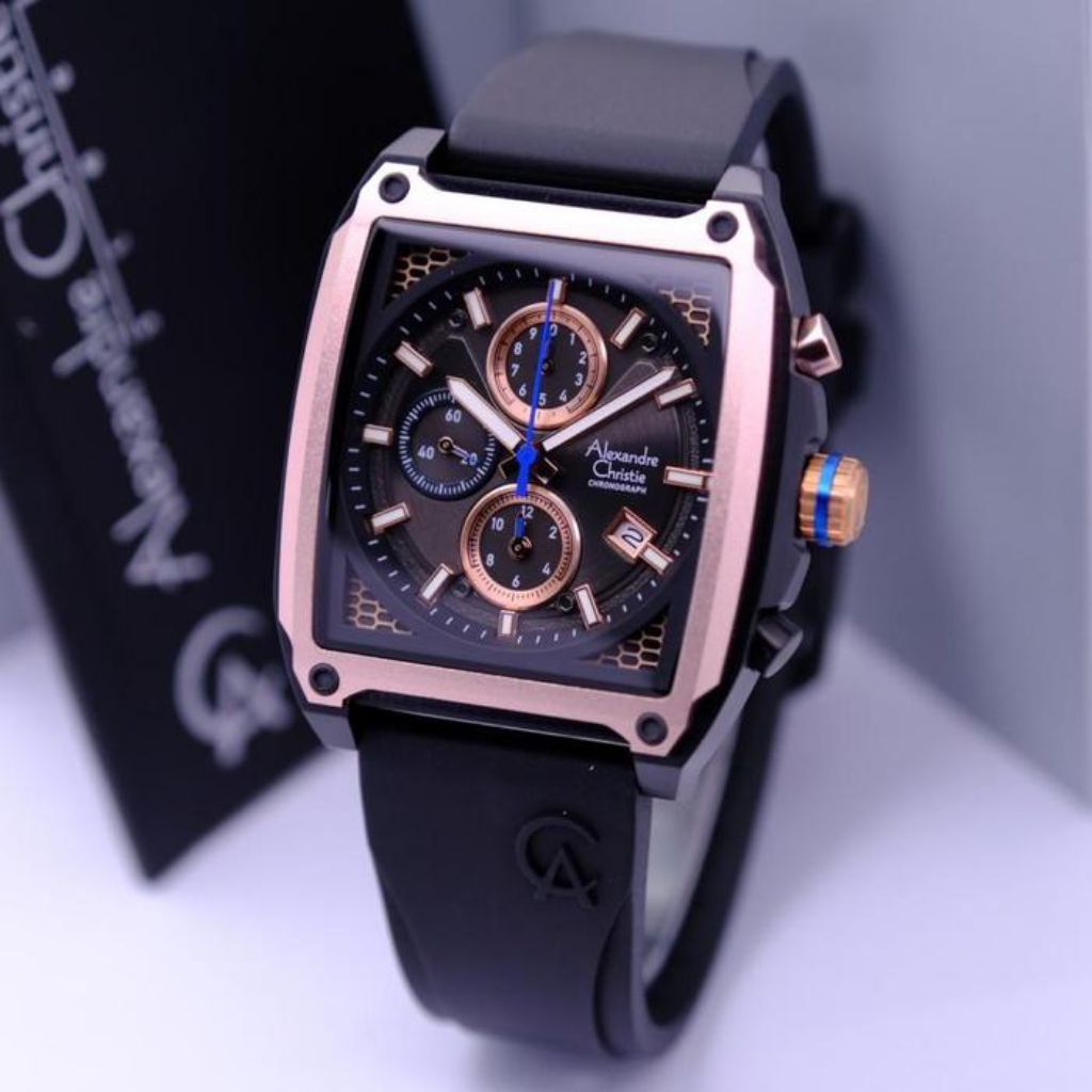 Jam tangan pria Alexandre christie AC 6614 AC 6614 rosegold black original-rosegold black