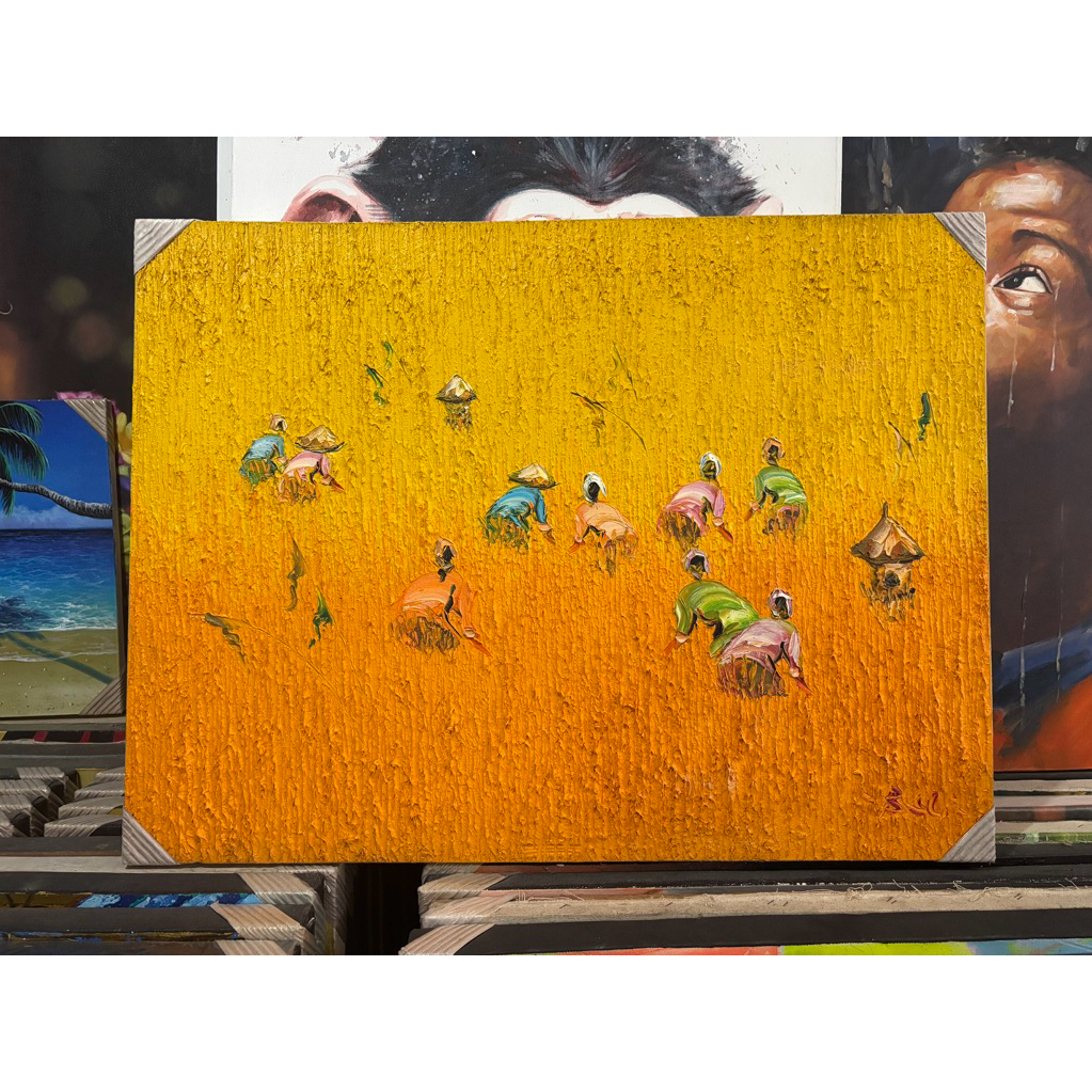 Lukisan Panen Padi , Fengshui, Ukuran 60 x 80 cm, Lukisan Palet, Lukisan Kanvas Hiasan Dinding, Luki