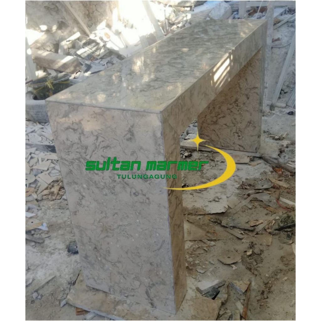 Meja Konsul Batu Marmer Abu Abu Motif Glosy