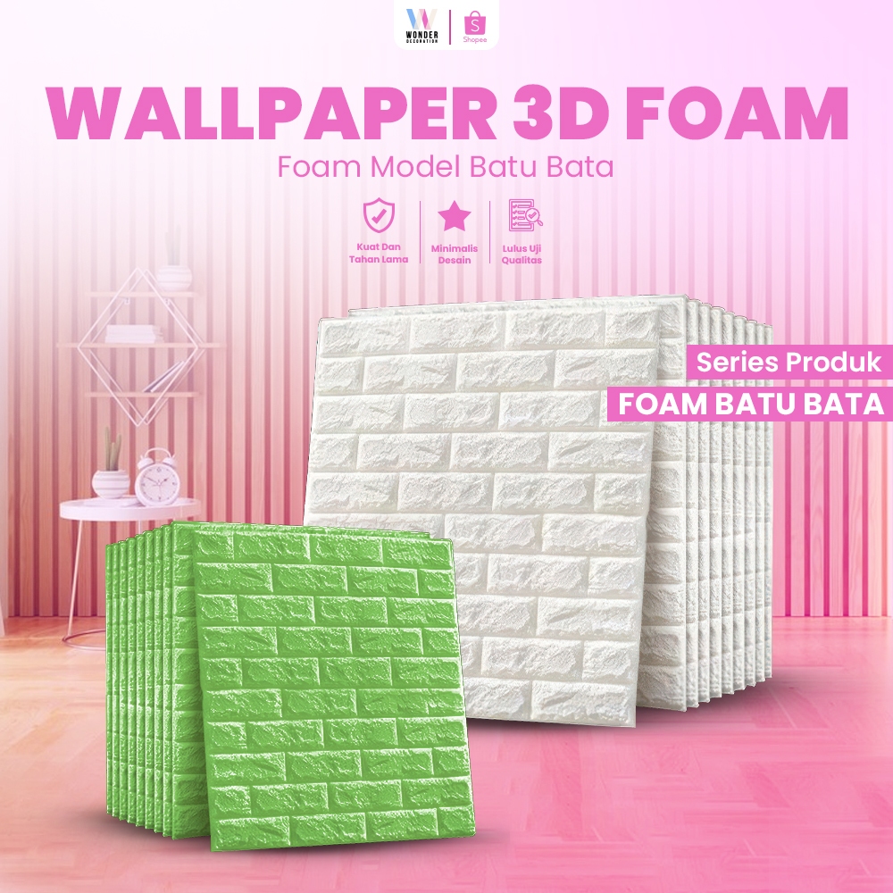 PAKET 10PCS Wallpaper Dinding 3D Wallpaper Bata Putih Brickfoam 70x77cm Wallpaper Motif Bata -WD