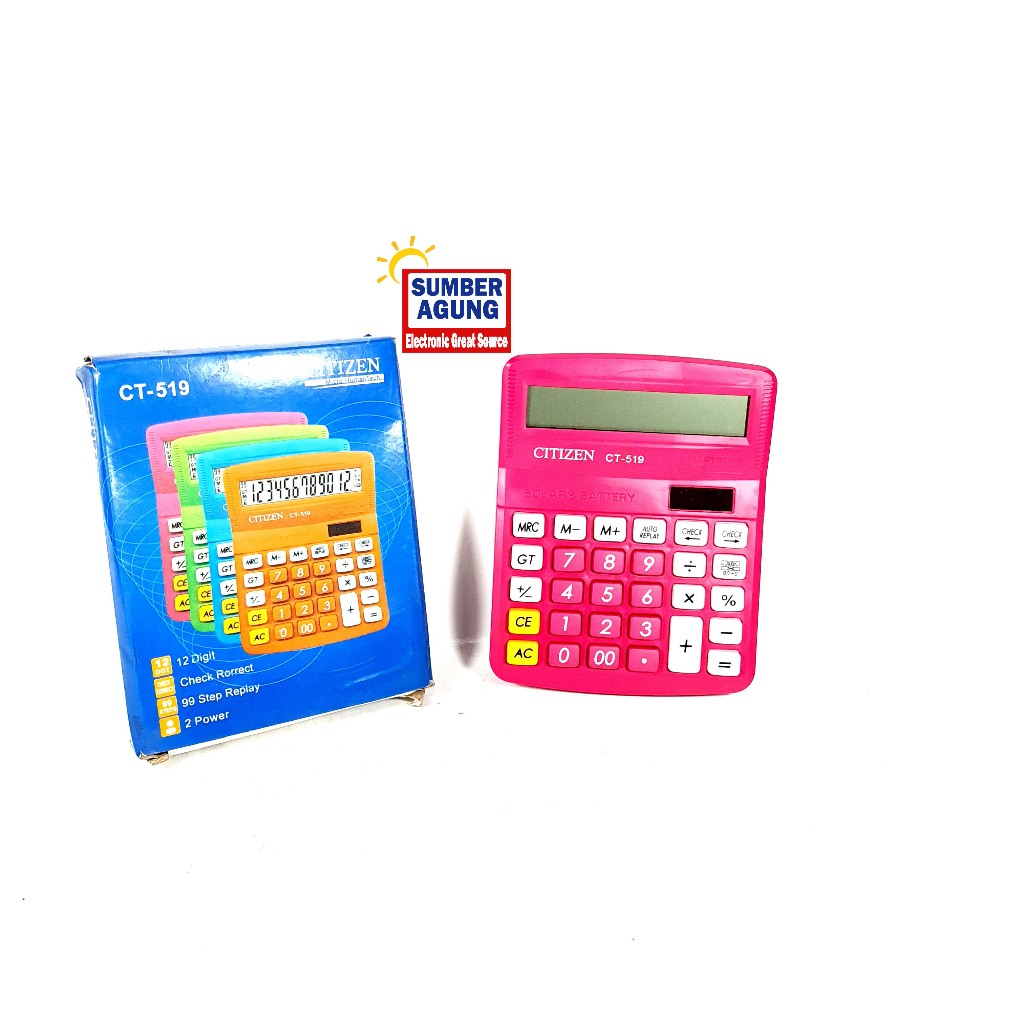 Kalkulator Citizen 519 Warna CT-519 KALKULATOR MEJA DAGANG CALCULATOR 12 DIGIT CT519 Bewarna 99 Step