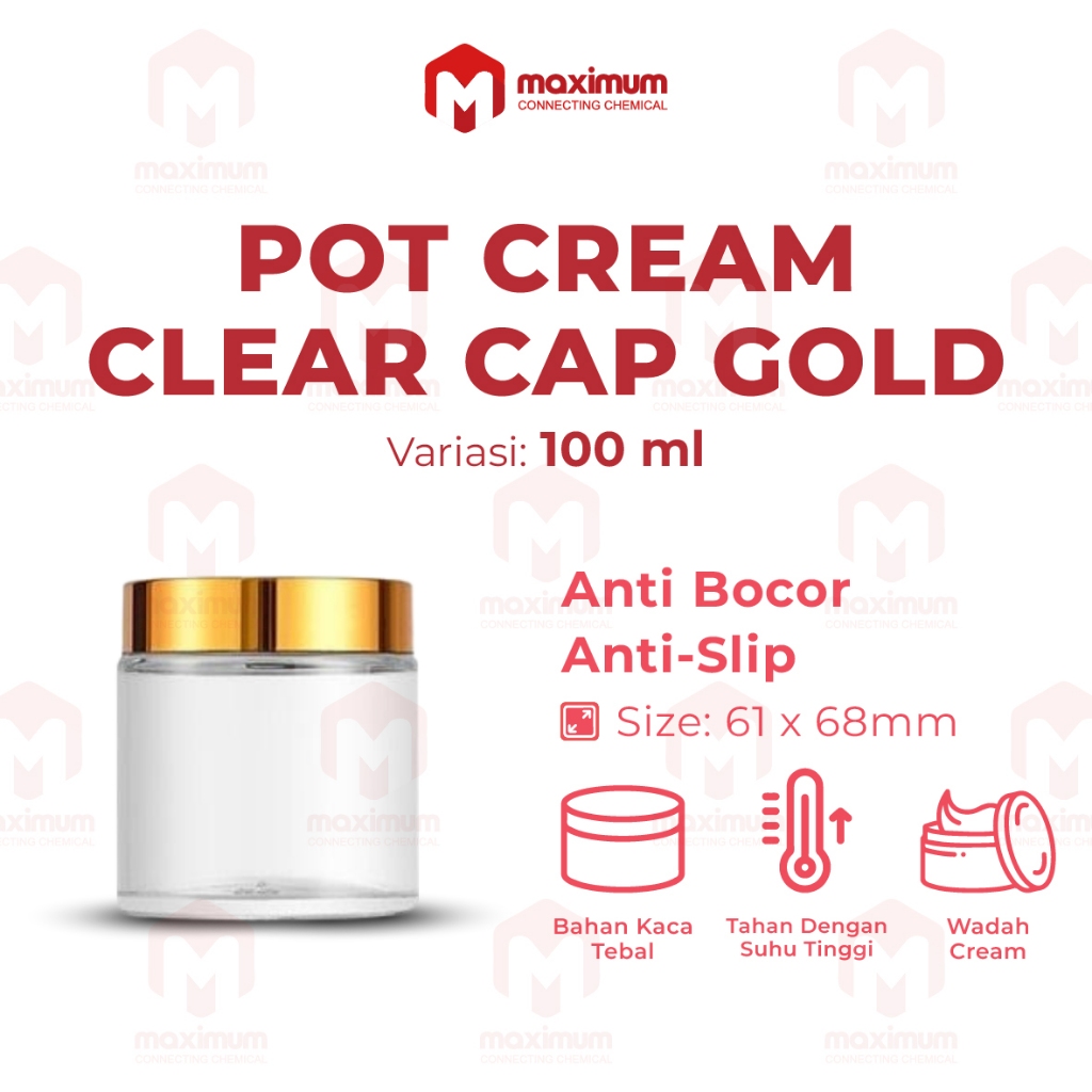 Botol Pot Cream cap gold Kaca Clear / Jar Kaca Tutup gold Clear / Boto Pot Cream Bening Tutup Gold