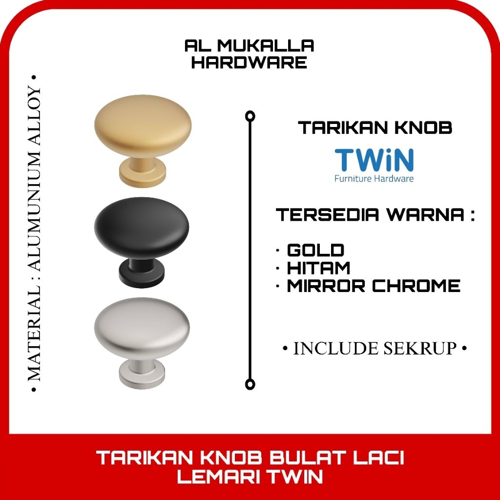 Tarikan Knob Bulat TWIN Handle Lemari Laci Tarikan Knop Bulat Laci Minimalis Mewah Alumunium Alloy