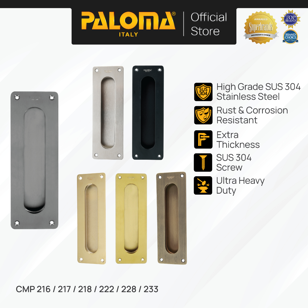 PALOMA Gagang Pintu Door Handle Sliding Comen Flush Tanam Geser Square Kotak 18 cm Stainless Steel S