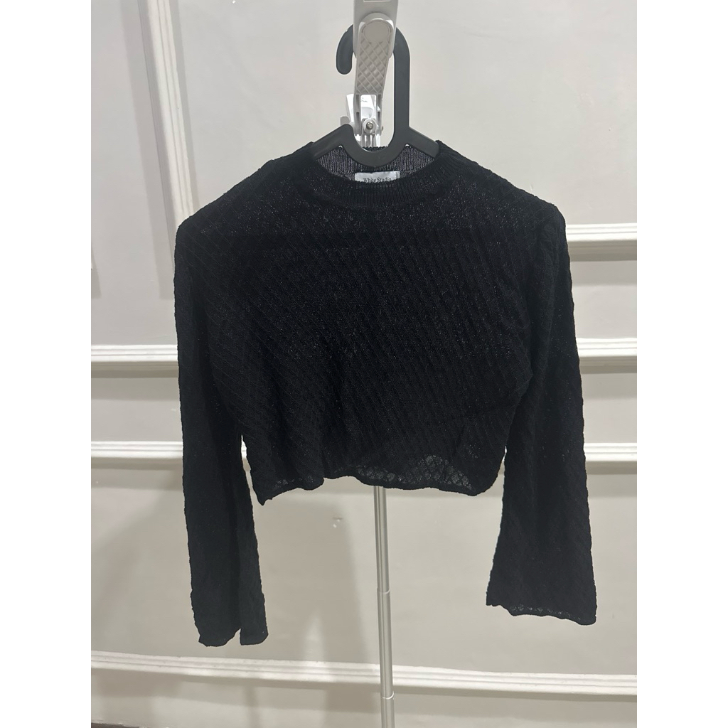 one set crop top wanita all size lengan panjang