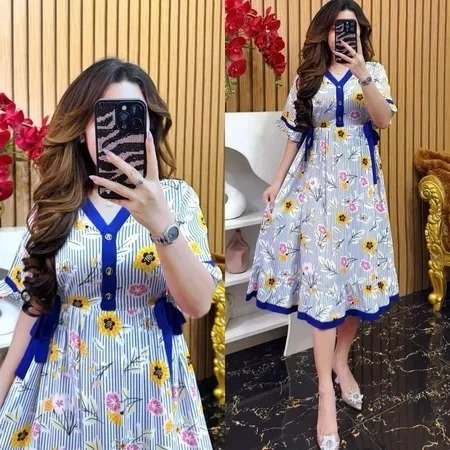 ARA MIDI DRESS WANITA RAYON LD 110 / MIDI RAYON MOTIF / DASTER MOTIF / LONG DRES  WANITA MOTIF BUNGA