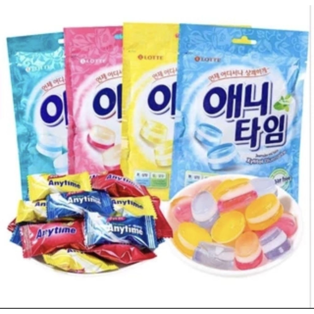 Korea Lotte Anytime Milk Lemon Mint Sugar Free Permen Korean Bebas Gula Milk Candy Strawberry Strobe