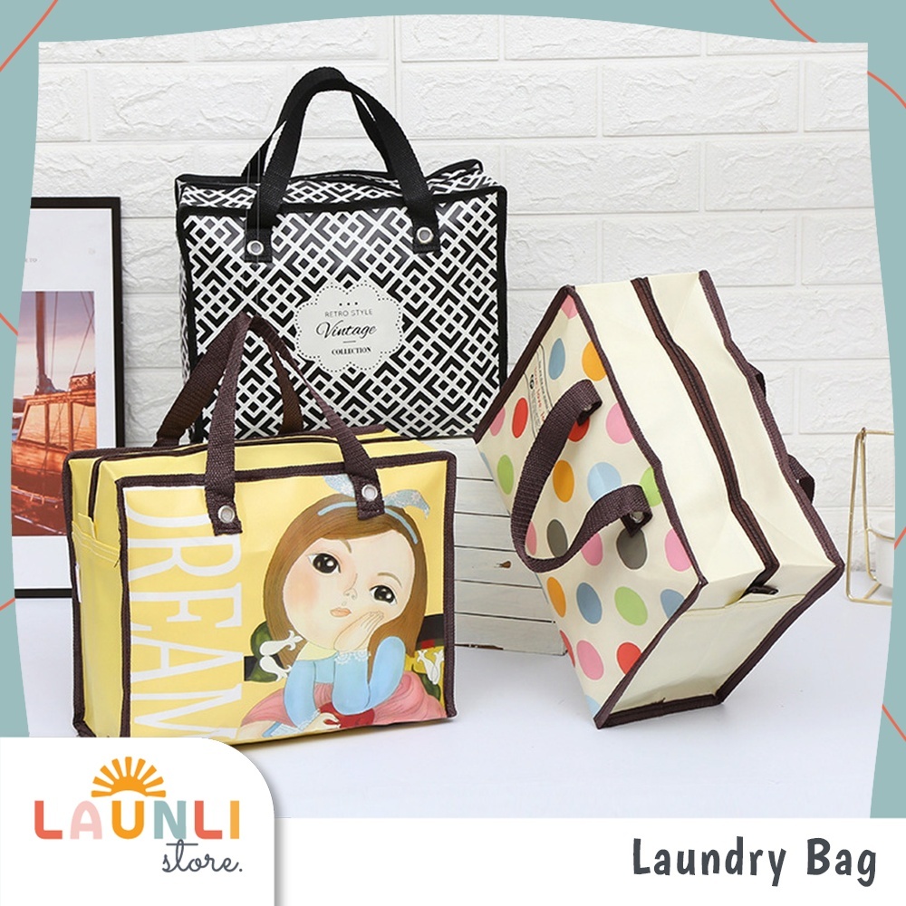 Tas Laundry Praktis Anti Air Jumbo Tas Tempat Penyimpanan Pakaian Serbaguna Motif