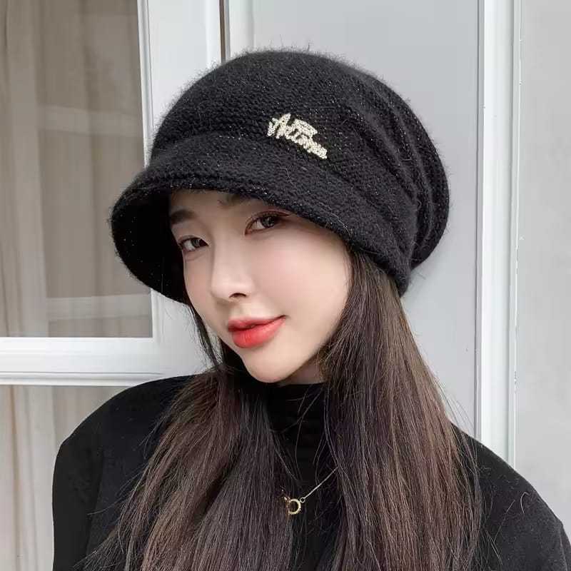 Topi Musim Dingin Modis Topi Rajut Musim Dingin Bulu Kelinci Asli Topi Beanie Musim Dingin Wanita De