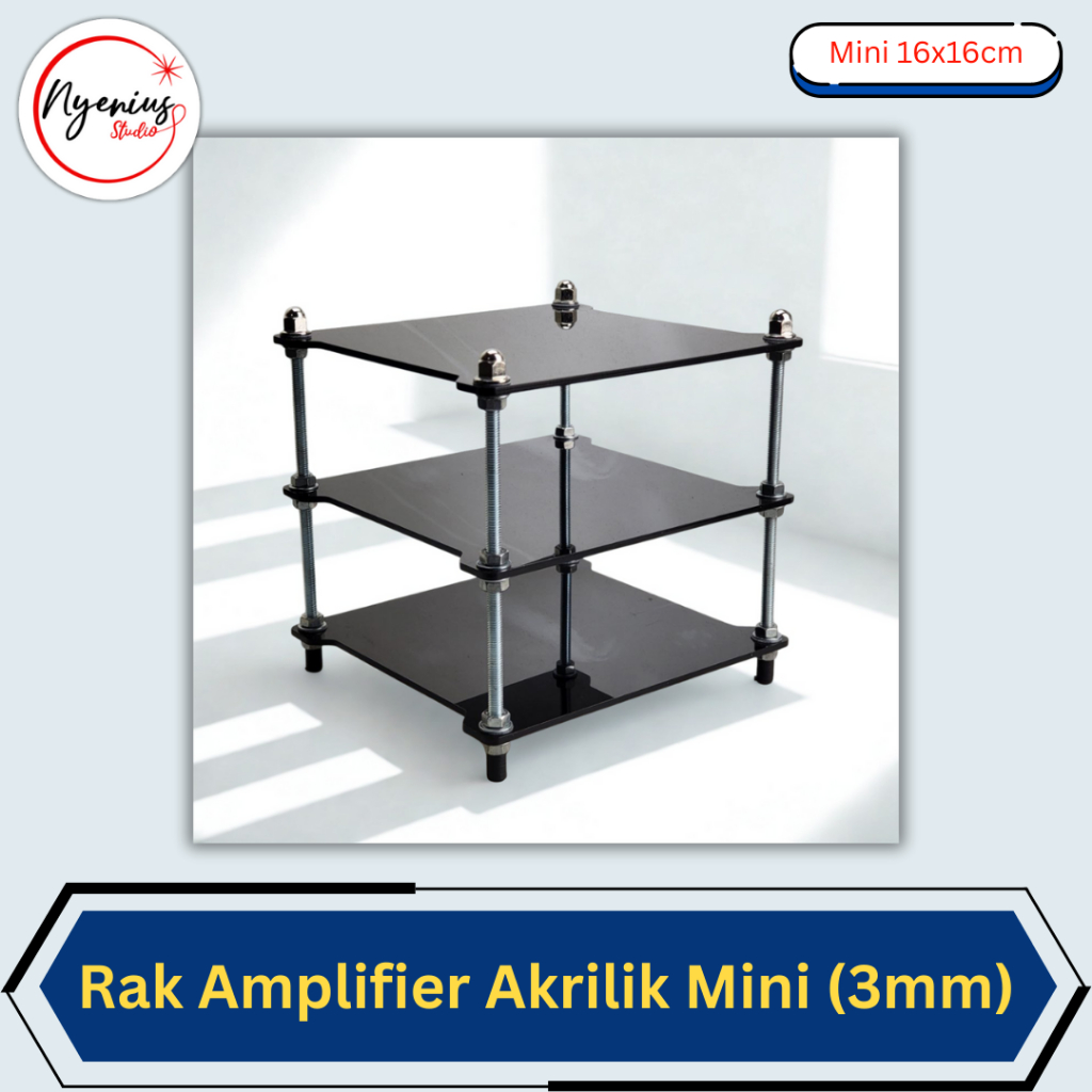 Rak Amplifier Akrilik Mini 3mm untuk Display Elektronik Audio 16x16x18cm