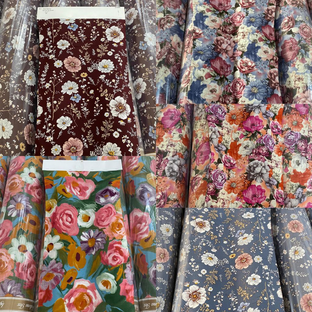 bahan kain rayon viscose /kain rayon motif bunga abstrak/kain rayon